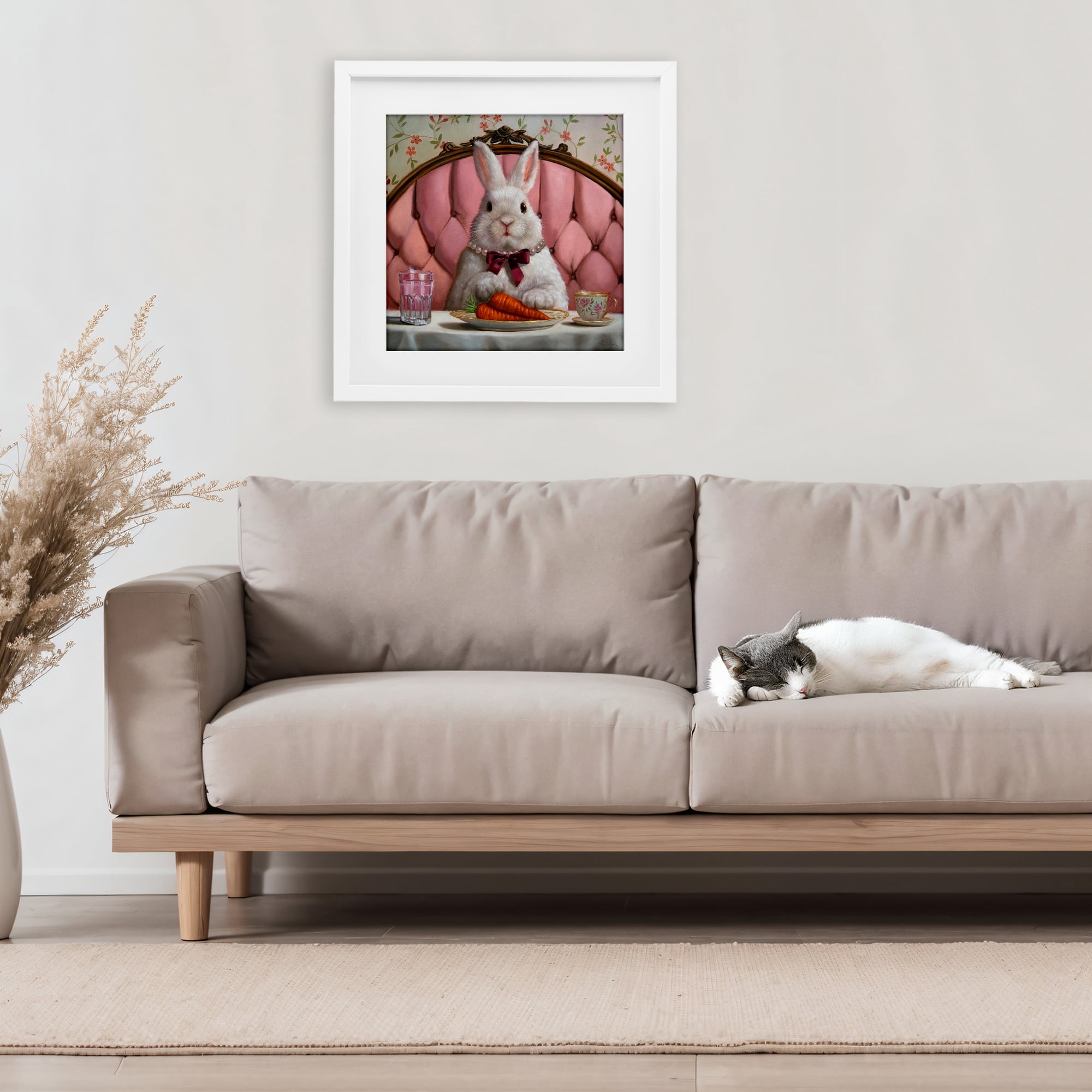 Stupell Industries Bun Appetit Rabbit Dining White Framed Print Under Glass, design by Lucia Heffernan