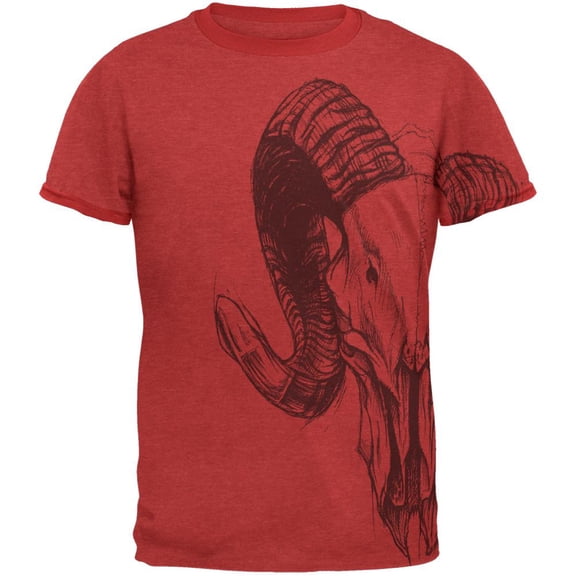 Ram Skull Mens Ringer T Shirt Heather Red-Red LG