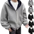 thumbnail image 2 of Enjoytime Zip Up Hoodie Men Long Sleeve Solid Color Fleece Hooded Jacket Loose Casual Streetwear Fall Winter Sweatshirt with Pockets, 2 of 8
