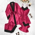thumbnail image 2 of PRINxy Womens 4 Piece Satin Pajama Sets Robe Shorts Crop Tank Tops Nightdress Soft Lace Sleepwear Set Lightweight Loungewear Sets Hot Pink M, 2 of 7