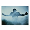 thumbnail image 1 of Sport Cutting Board, Heroic Shaped Rugby Player Silhouette Shadow Standing in Fog Playground Global Sports Photo, Decorative Tempered Glass Cutting and Serving Board, Small Size, Blue, by Ambesonne, 1 of 1