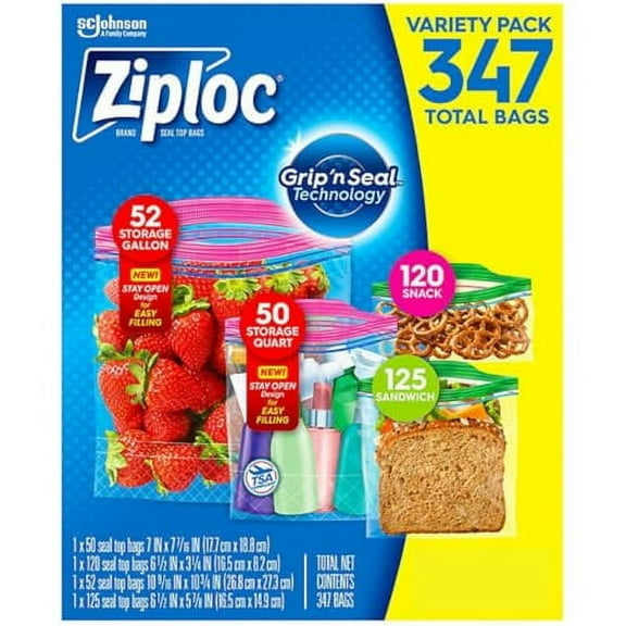 Food Storage And Sandwich Bags Variety Pack 347ct. Freezer Bags - Quart Bags - Bags Gallon Size