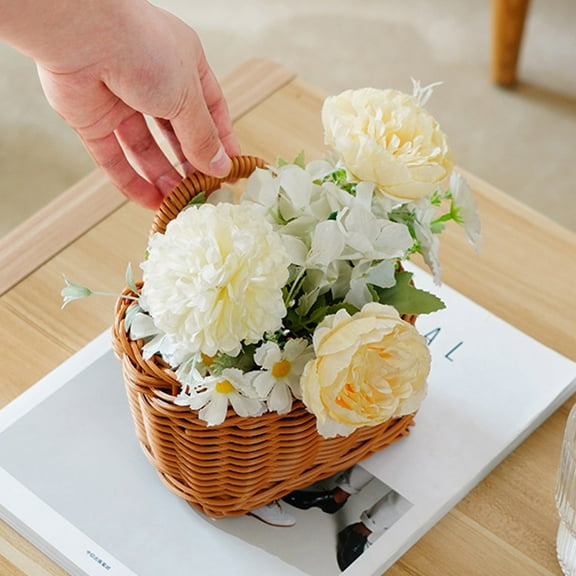 Hanging Basket Woven For Kitchen Decorative Fruit And Vegetable Storage Wall Basket Lightweight Rattan Style Hanging Baskets Flower Basket Wall Decor