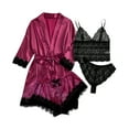 thumbnail image 2 of FAIWAD Women's Satin Pajamas Set 4pcs Lace Cami Shorts and Underwear Silk Sleepwear with Robe Soft Loungewear, 2 of 7