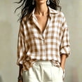 thumbnail image 2 of hoksml Women's Gingham Plaid Button Down Shirt, Drop Shoulder Oversized Blouse with Lapel Collar, Rolled Cuffs and Relaxed Fit, 2 of 9