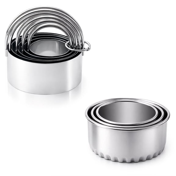 8 Pieces Biscuit Cutter Set, Round Cookie Cutters with Handle, Stainless Steel Baking Dough Tools for Cookies and Pastries