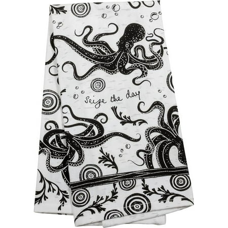 

Karma Gifts KA101944 Black And White Boho Tea Towel Cotton Octopus 18 x 22