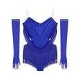 thumbnail image 6 of TSSOE Women's Ruched Latin Dance Outfit Tassel Samba Rumba Salsa Jazz Dance Bodysuit Top with Gloves Blue M, 6 of 7