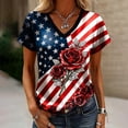 thumbnail image 2 of MEICHEN Women's V Neck Butterfly & Rose Print T Shirt Patriotic Glitter Graphic Casual Top, 2 of 4