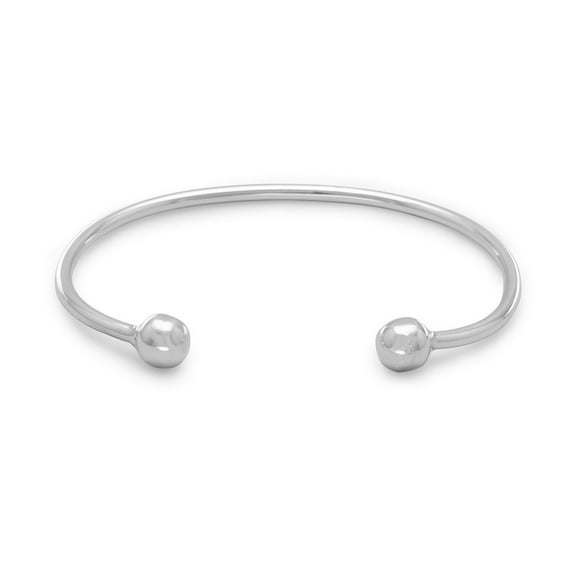 Sterling Silver 2mm Mens Cuff Bracelet With 8.5mm Ball Ends