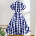 thumbnail image 4 of Vestido a cuadros con botones para mujer elegante vestido midi fruncido jersey vestido vintage de verano, 4 of 9