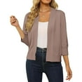 thumbnail image 2 of Fiaer Elegant Simple Knitted Cardigan Sweaters For Women 3/4 Sleeve Loose Fit Solid Color Casual Trendy Tops Light Purple XL, 2 of 6