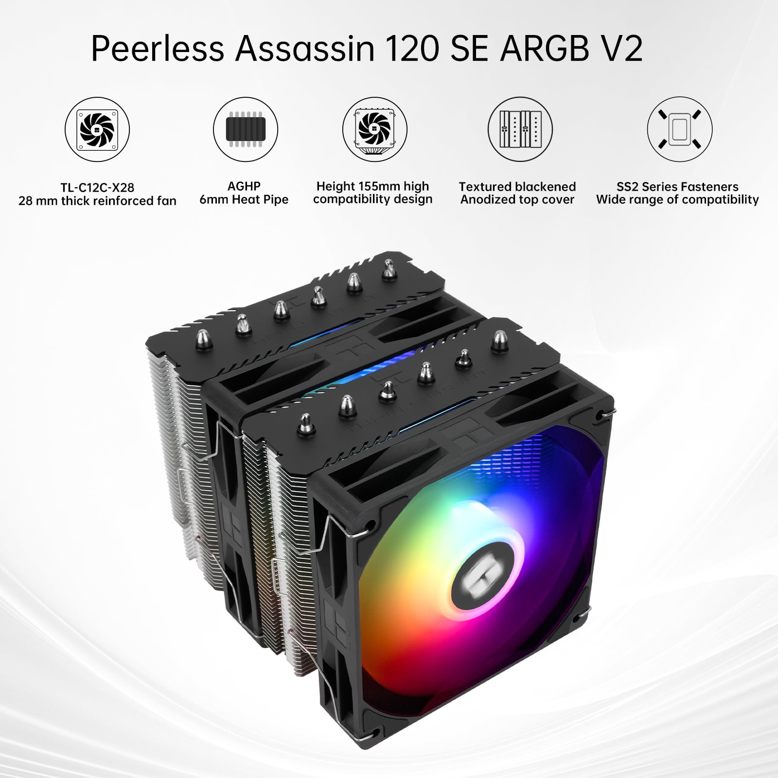 Thermalright Peerless Assassin 120 SE ARGB Black V2 CPU Air Cooler - 6 Heat Pipes AGHP GEN 5.0 Technology | 1850RPM PWM Fans, for Intel 1851/1700/115X/1200, AMD AM4/AM5