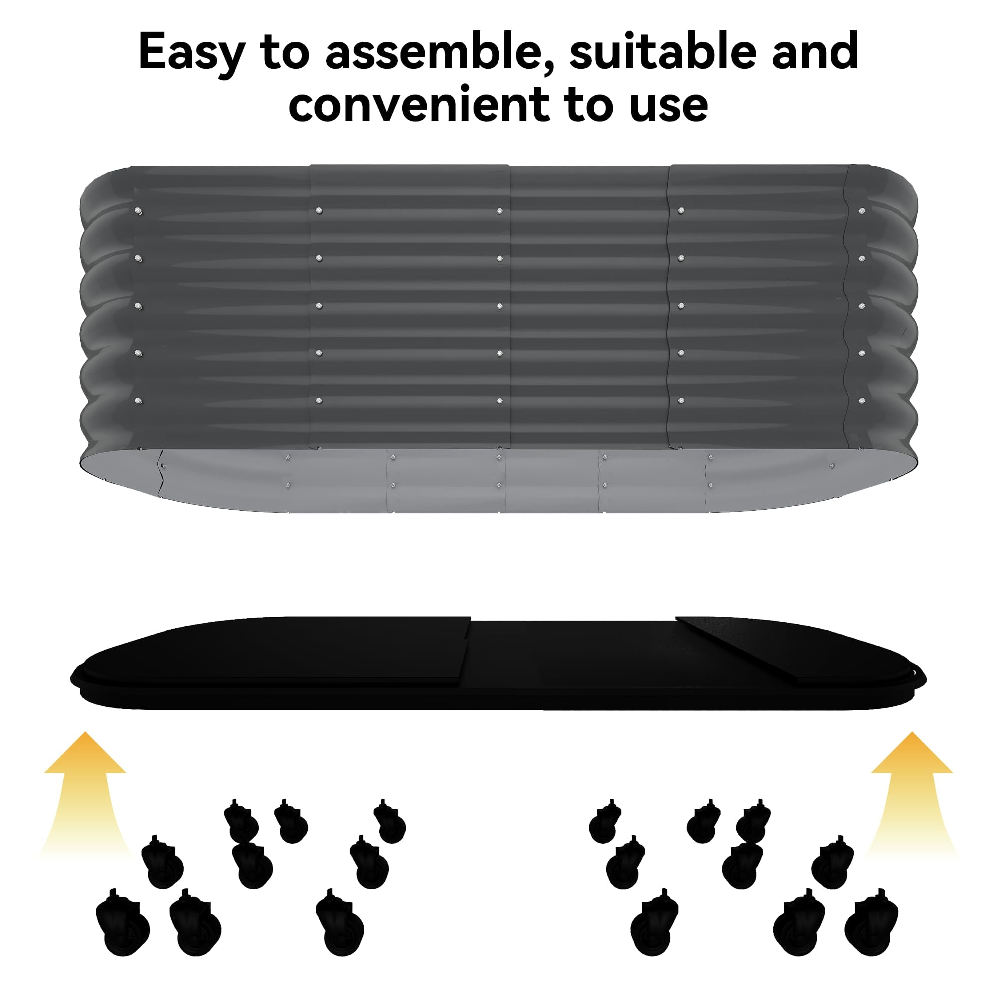 MAROUTE Galvanized Steel Raised Garden Bed – Self-Watering, with Wheels, White, 94.5"x23.6"x19.7"