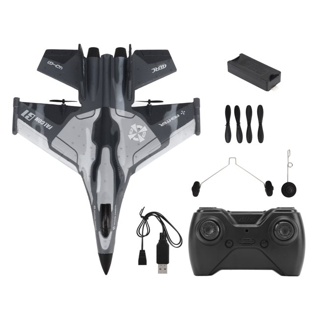 Avión planeador RC ligero y flexible con control remoto y luz LED para niños, camuflaje gris, 1 batería