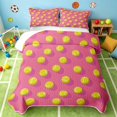 thumbnail image 2 of Manfei Girls Tennis Bed Spread Queen, Sports Queen Coverlet Set, HotPink Yellow, Pink Reversible 3pcs, 1 Quilt and 2 Pillowcases, 2 of 7