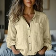 thumbnail image 2 of Shirts For Women Womens Cotton Linen Down Shirt Spring Casual Long Sleeve Solid Color Shirts Loose Work Tops With Pockets Womens Tops, 2 of 5