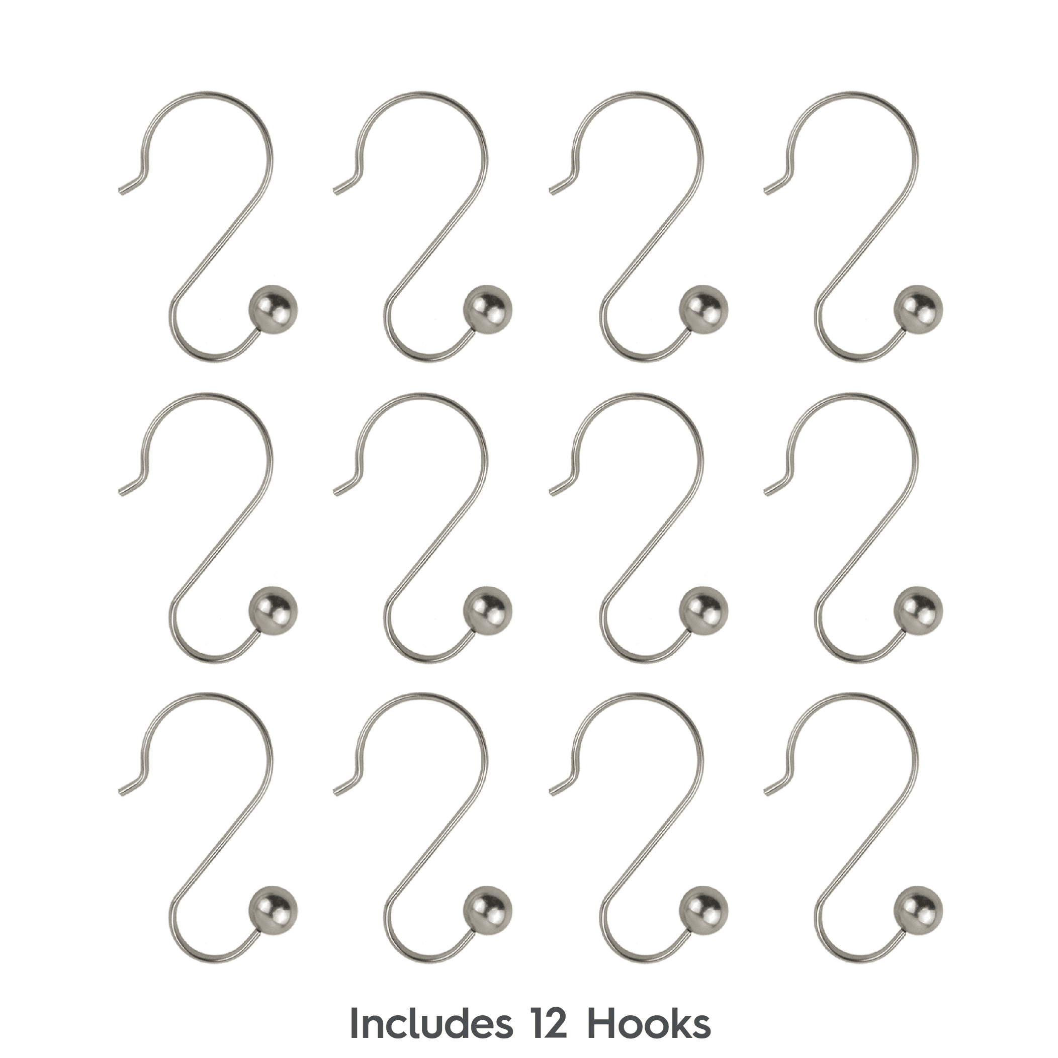 Better Homes & Gardens Nickel Ball Rust-Proof Steel Shower Hooks, Set of 12