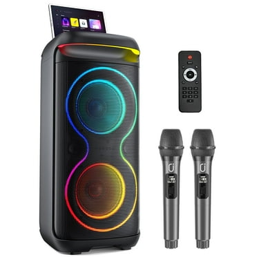 FanFun Large Karaoke Machine, Big Bluetooth Speaker with DJ Lights, Karaoke Speaker with 2 Microphones for Aldult, Singing Machine Karaoke PA System for Outdoor/ Home Parties