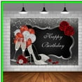 thumbnail image 2 of Toile de Fond Scintillante pour Fêtes d'Anniversaire - Design à Sequins Argent et Noir avec Talons Hauts, Verres à Champagne, Roses Rouges et Ballons - Parfait pour Cabines Photo et Décorations, 2 of 5