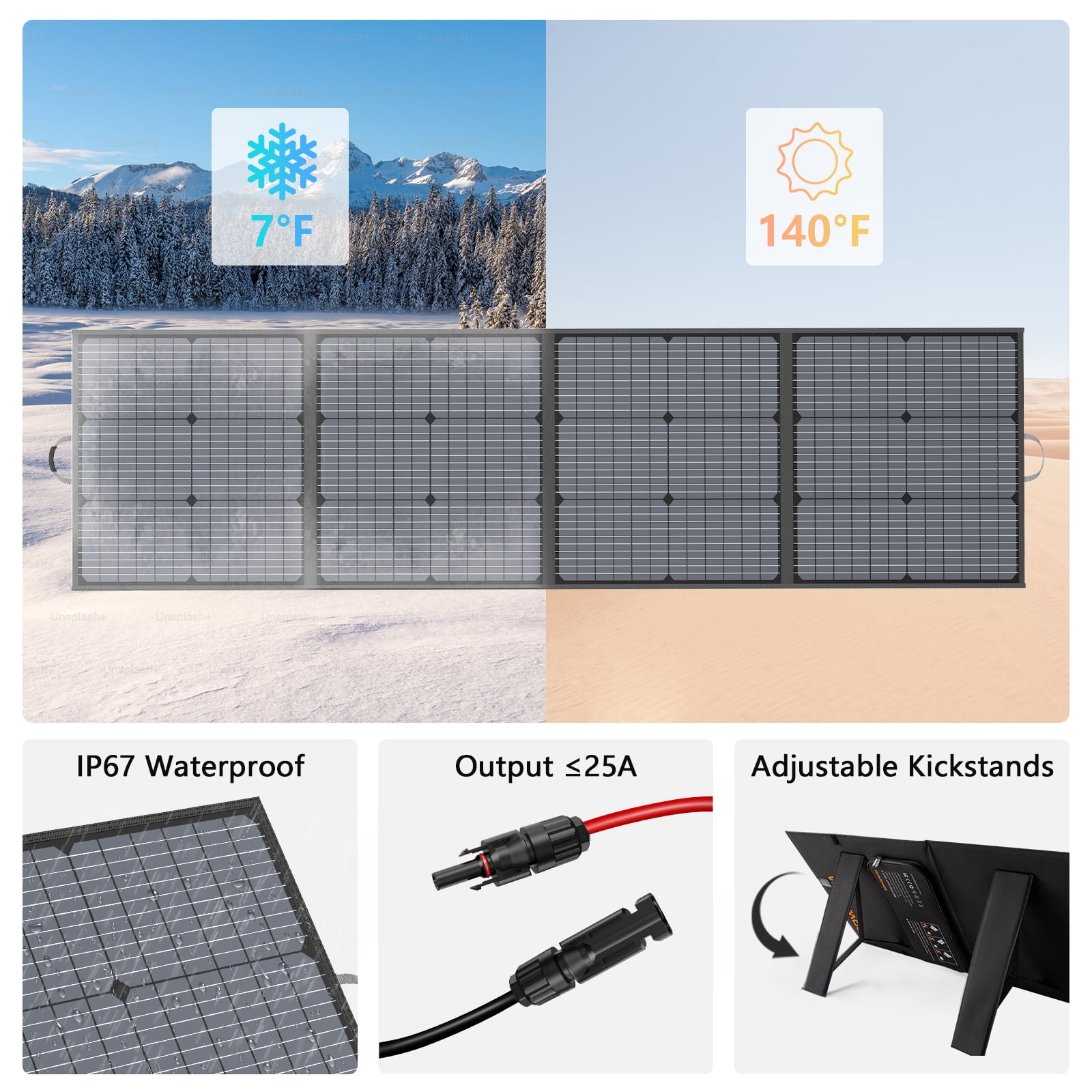 MHPOWOS 220W Portable Solar Panel Foldable Charger Lightweight IP67 for Power Station RV Camping Home Off Grid