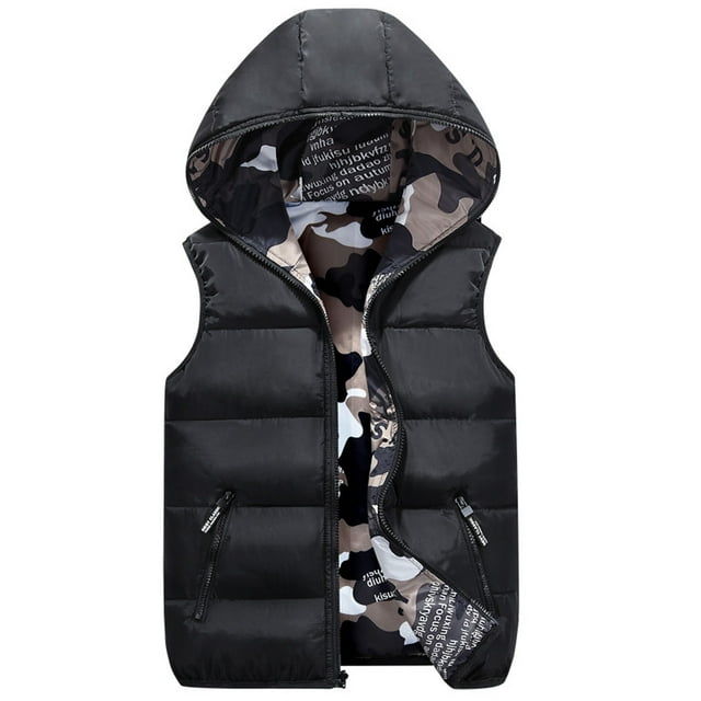 Gilet d'Hiver Réversible pour Garçons à Capuche Sans Manches, Veste Matelassée pour Enfants en Plein Air