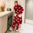 thumbnail image 3 of Conjunto de Pijamas de franela para Mujer, ropa de dormir con estampado Kawaii, con gorro de terciopelo, para el hogar, para Otoño e Invierno, 3 of 4