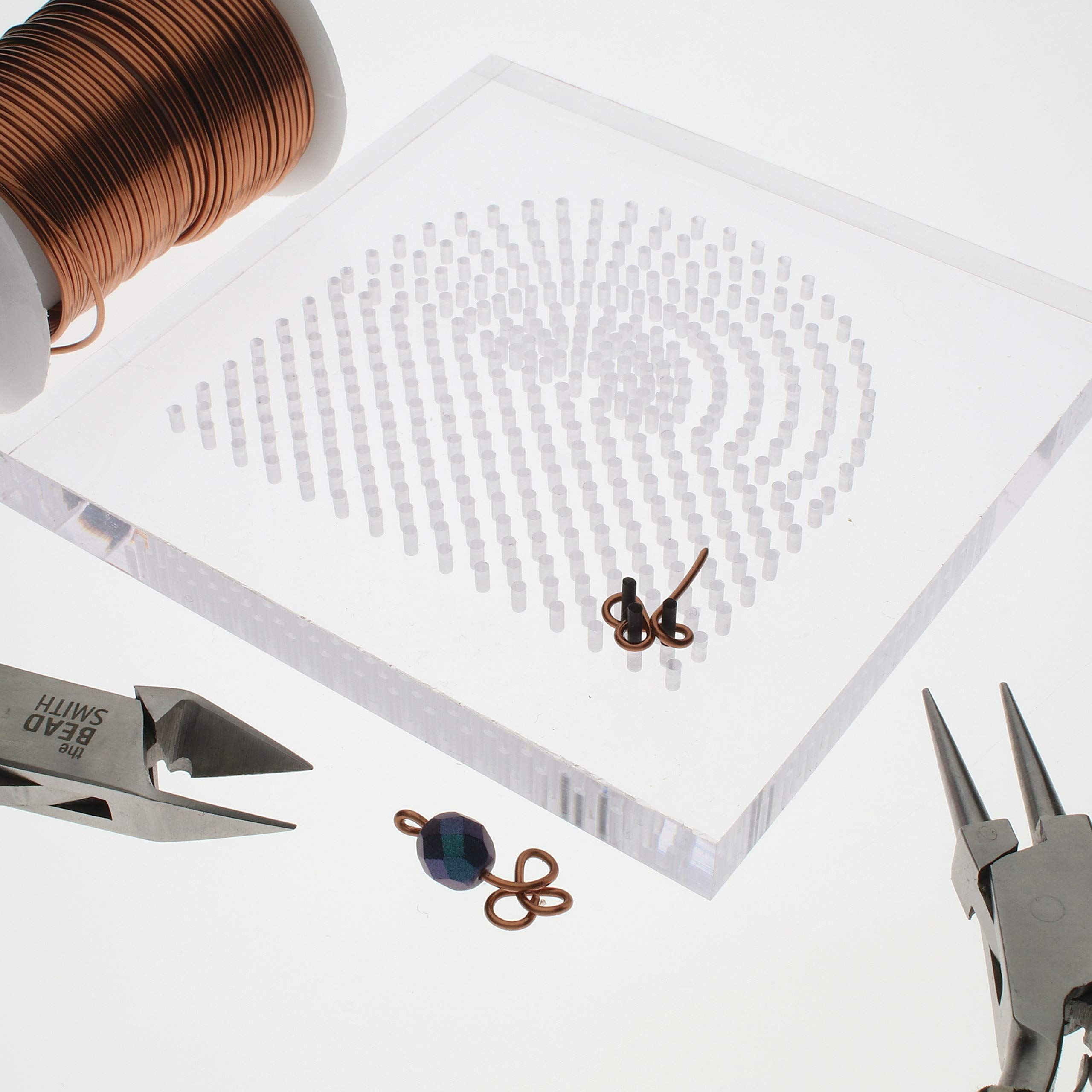 The Beadsmith, Wire Elements, Wig Jig Centaur Lite, 4 inch Acrylic Square jig, 441 Holes, 10 Removable Metal pegs, Tool for Making Wire Components and Jewelry Designs