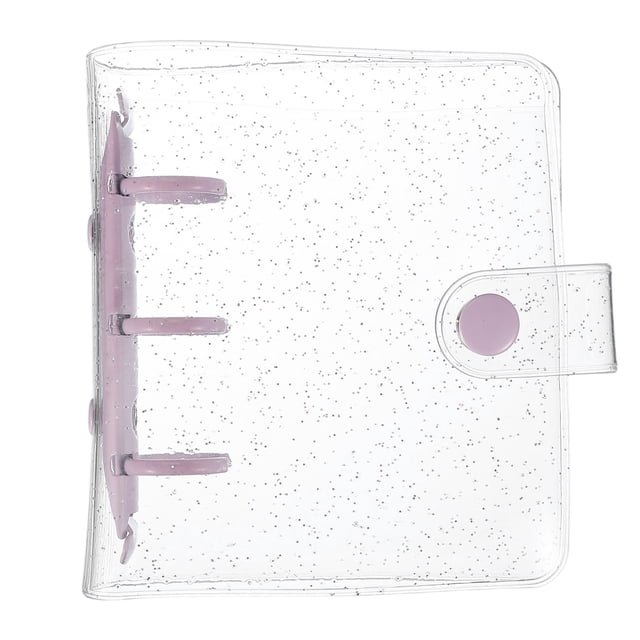 Cubierta de mini carpeta Uxcell, protector de carpeta transparente de 4.3 pulgadas, carpeta de anillas recargable con botón a presión para álbum de fotos, diario, libro de cuentas, morado