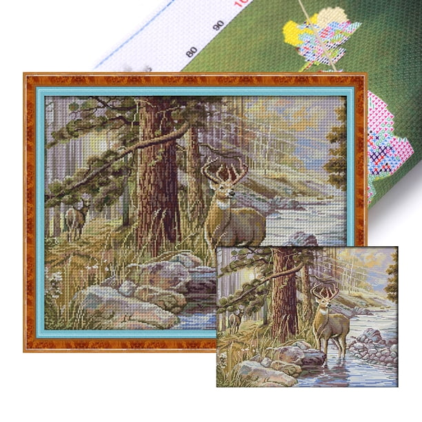 (D573) Hilo Algodón Ecológico Bordado 14CT 2 Hebras Impresión 52x43cm Kit Serie Dibujos Animados Punto Cruz Bucks