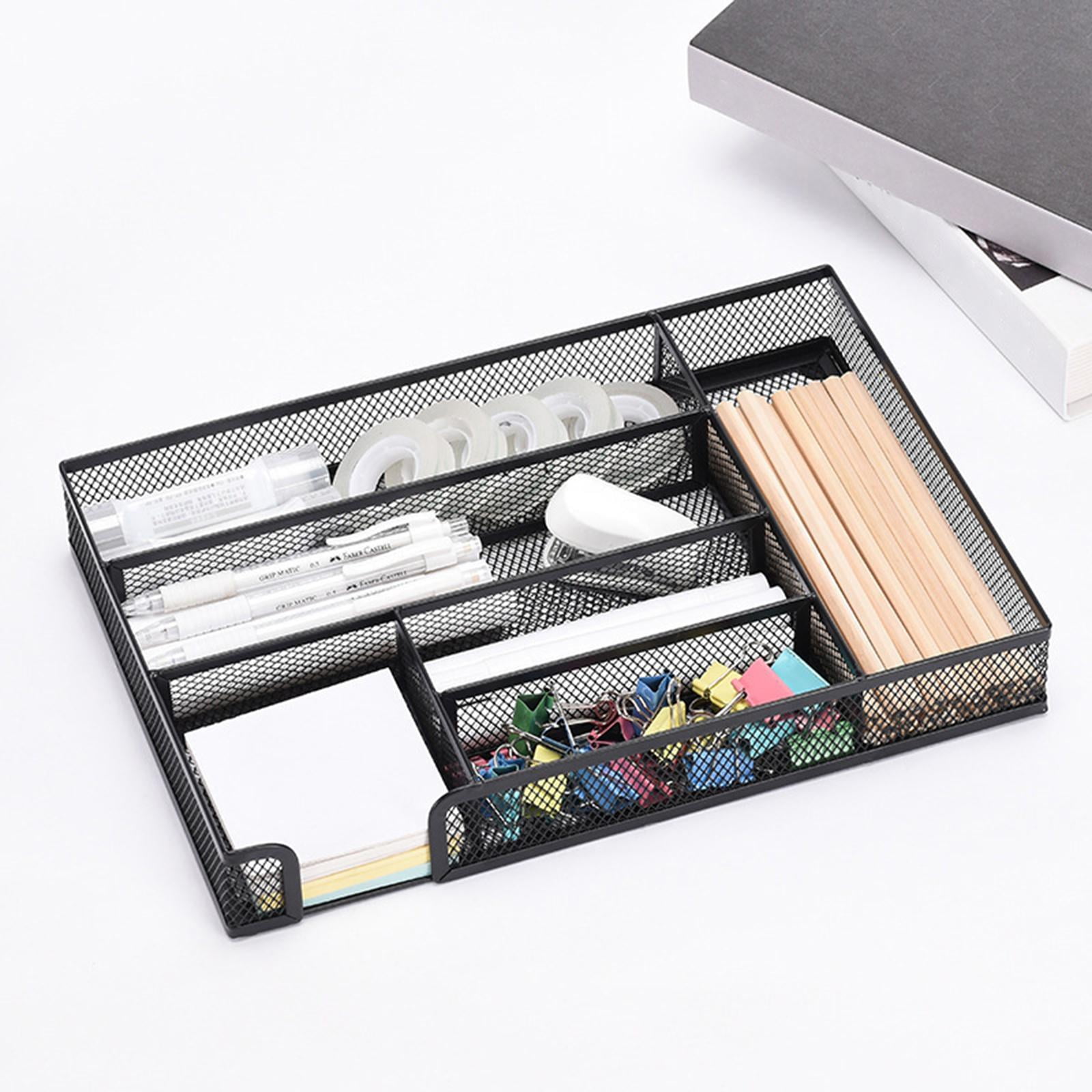 yotijay Mesh Desk Organiser Tray Non Slip Drawer Desktop Storage Stationary Supplies for black