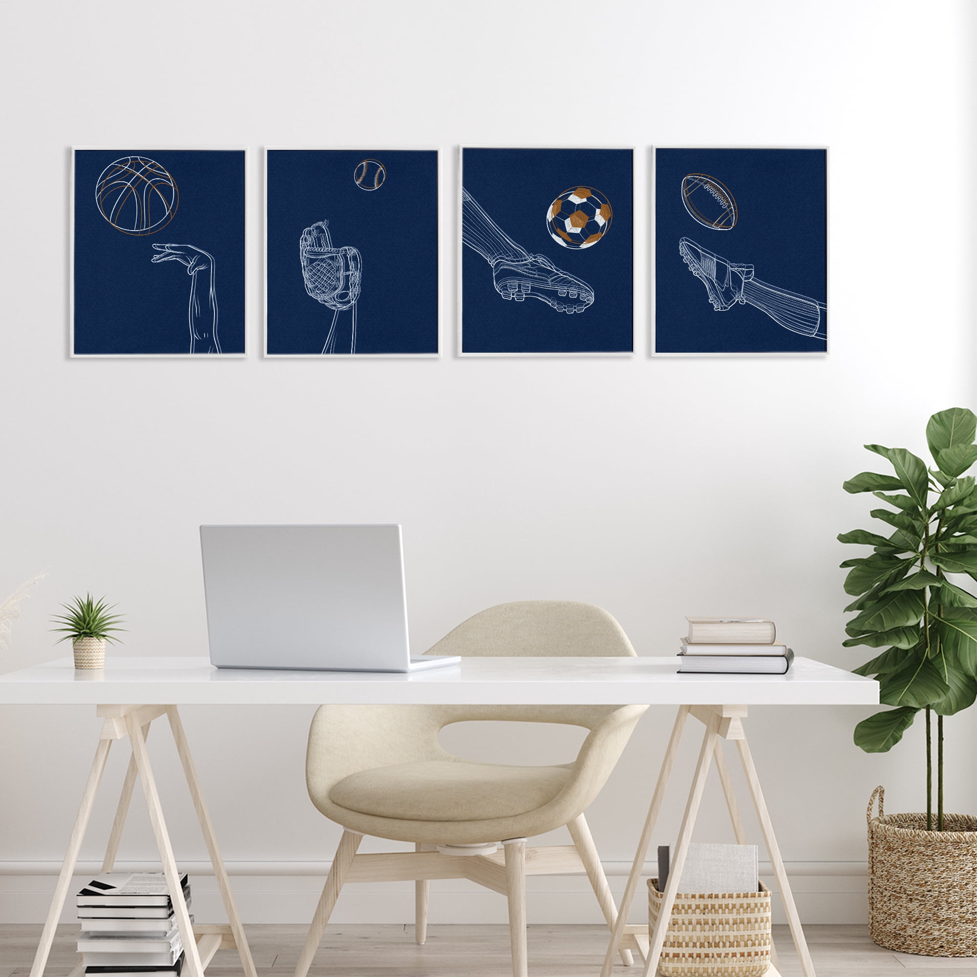 Stupell Industries Sports In Action Contour 4 Piece White Framed Giclee Art Set, design by Marcus Prime