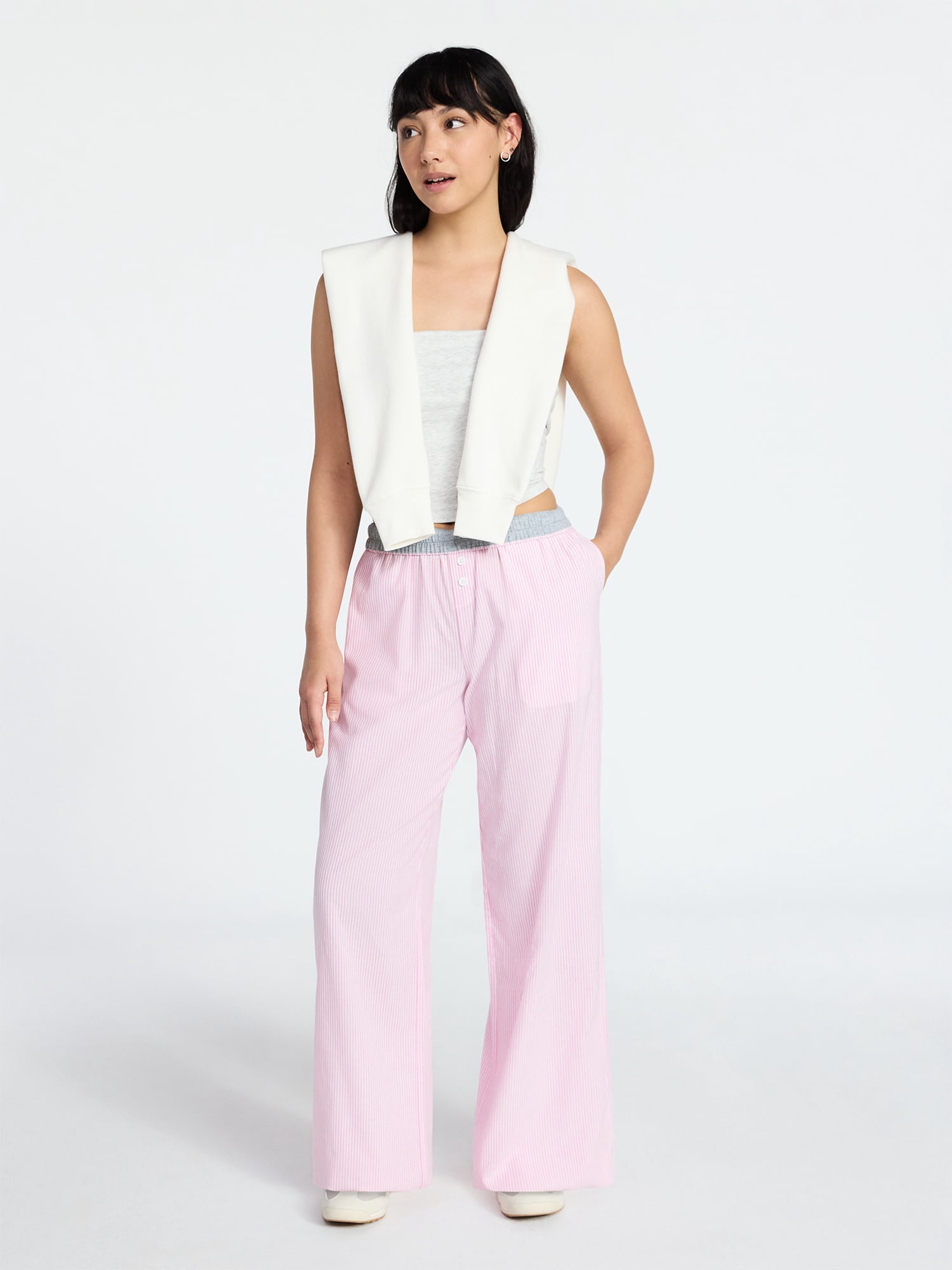No Boundaries Cotton Boxer Pants with Rollover Waist, 31.5'' Inseam, Women's XXS-XXL