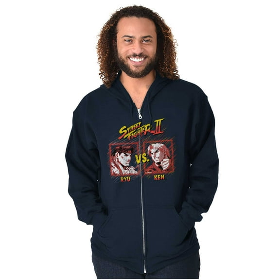 Street Fighter Ryu Ken 90s Gamer Zip Up Hoodie Men's Women's Brisco Brands S