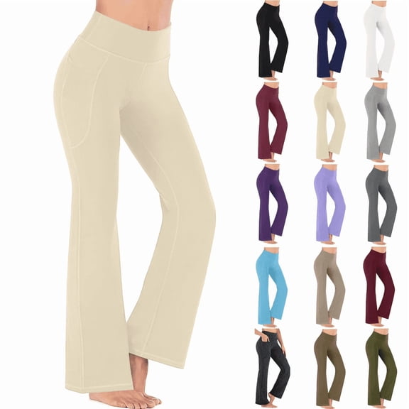 Aricy Flare Yoga Pants for Women Leggings with Pockets High Waist Yoga Pants Soft High Waist Bootcut Pants Workout Leggings Tights Wide Leg Pants with Pockets