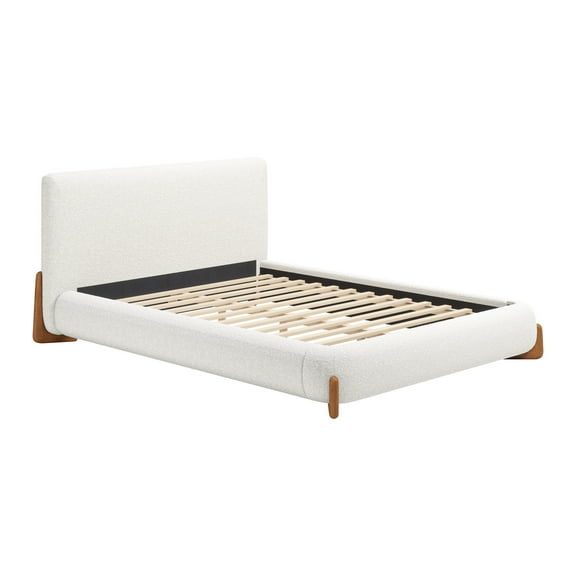 Baris Queen Bed Ivory Bed, Modern Style, Rubber feet protect floor from scratches, Rubberwood, Indoor Bedroom