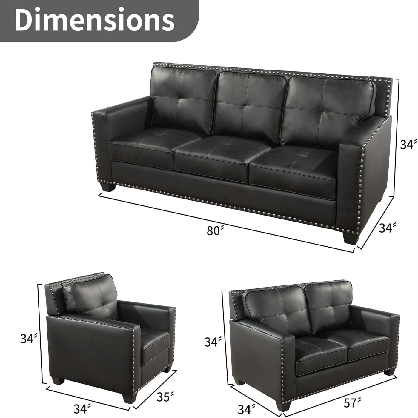 Gewnee 57" Faux Leather Upholstered Loveseats with Nailhead Trim for Living Room,Black