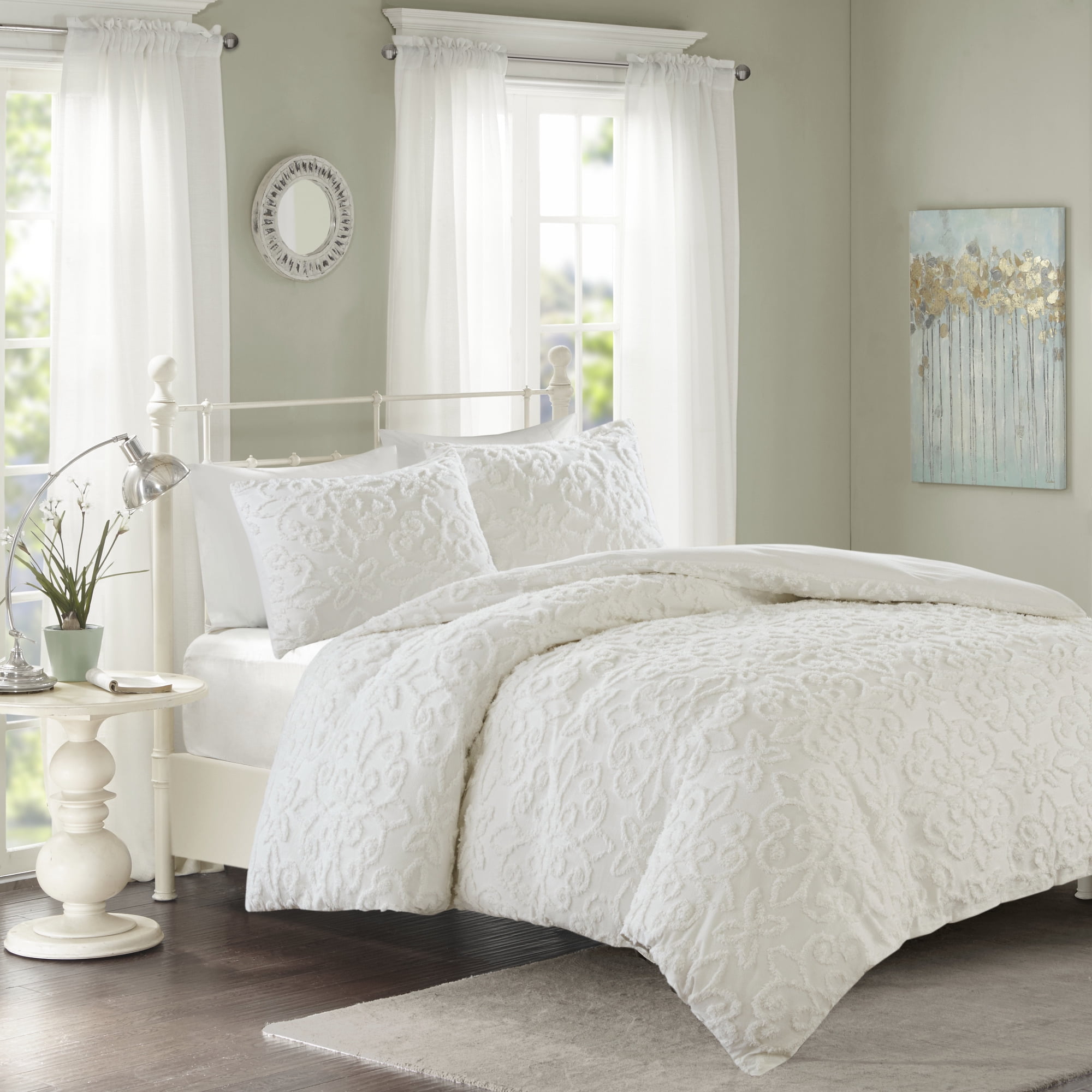 Home Essence Amber 3 Piece Tufted Cotton Chenille Duvet Cover Set, Full\/Queen, White - Walmart 