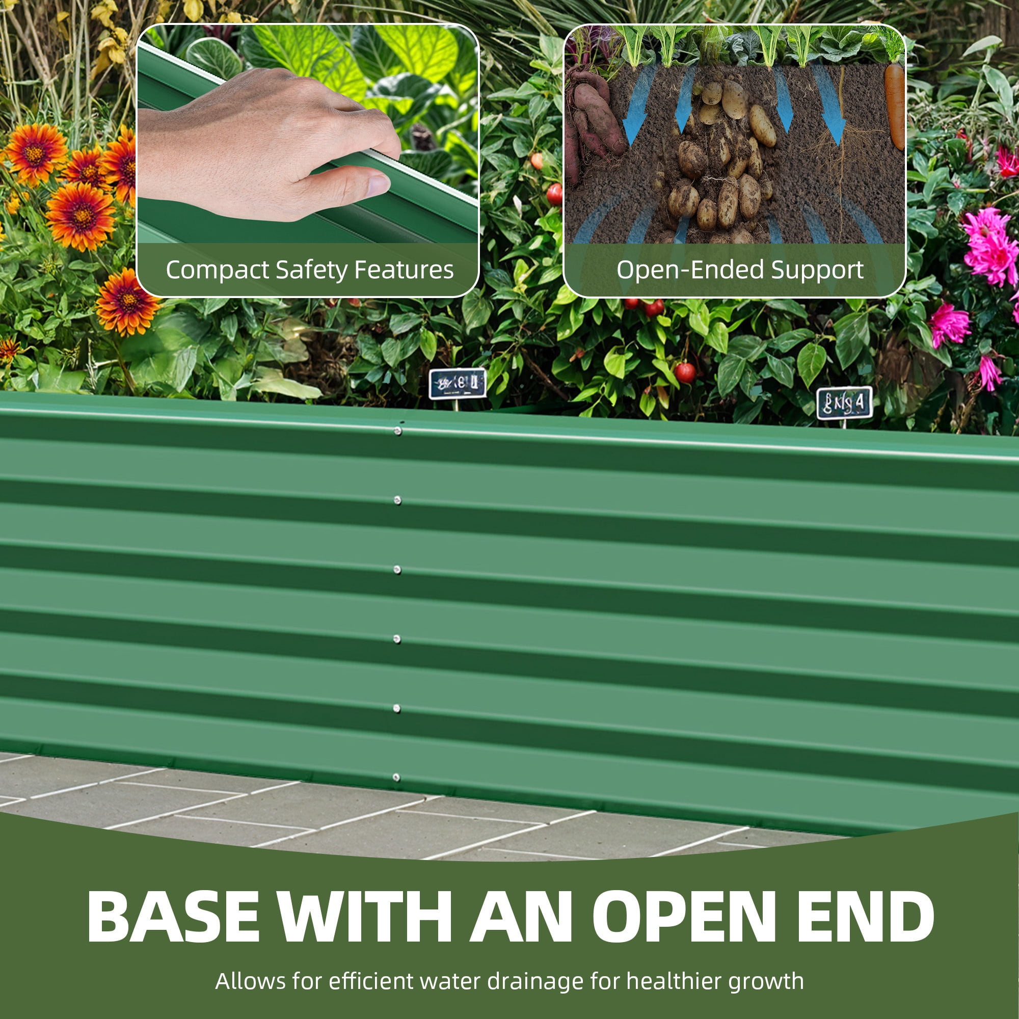 Uforic 6x3x1.5ft Galvanized Metal Raised Garden Bed Kit, Outdoor Planter Box with Gloves & Support Rod for Vegetables Flowers, Green