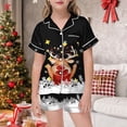 thumbnail image 2 of XEGLSBU Christmas Pajamas for Girls 8-10 Girls' Christmas Printed Pajamas Short Sleeved Button Top Shorts Home Pajamas Set Girls Pajamas Sets Size 14-16 a-Black Size 6-7 Years, 2 of 4