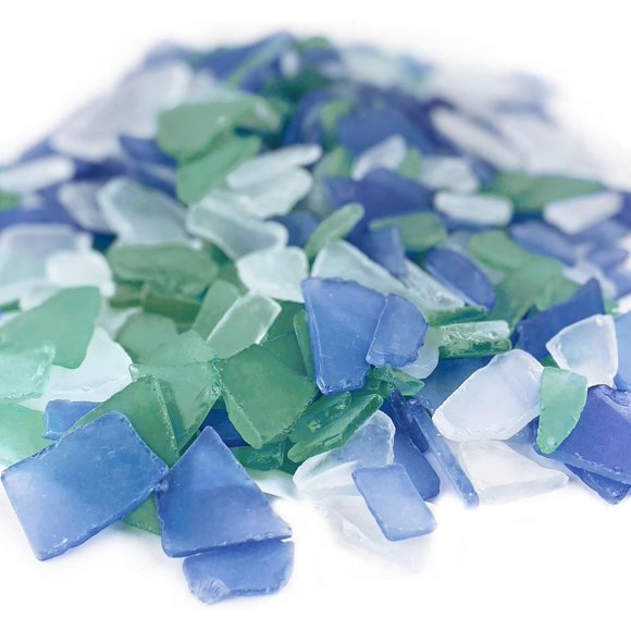 CYS EXCEL Sea Glass 24 Ounces Cobalt Blue & Green & Clear Mix | Multiple Color Choices Crushed Glass Vase Filler | Aquarium Nautical Décor for Art Crafts Flat Frosted Dyed Color Stone