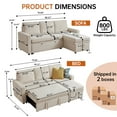 thumbnail image 5 of Soscana Sectional Sofa with Reversible Storage Chaise,Sleeper Sofa Couch Pull Out Bed 2 in 1,3 Seat L Shaped Sectionals with Side Pockets for Living Room Apartment Office Studio,Beige, 5 of 7