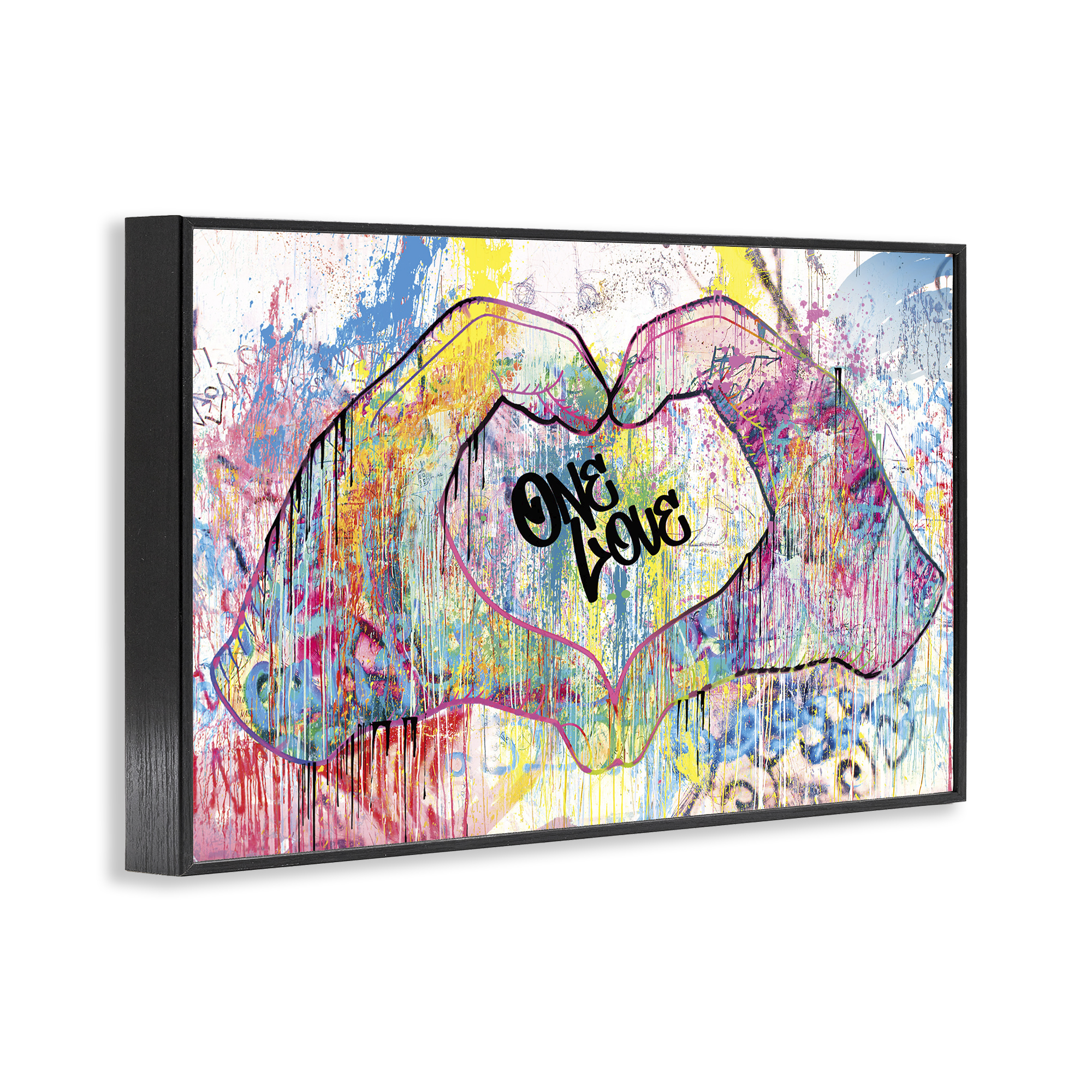 Stupell Industries Urban One Love Heart Symbol Typography Painting Black Framed Art Print Wall Art, 18 x 12
