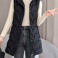 thumbnail image 6 of SELONE Womens Long Puffer Vest Cotton Zipper Detachable Hooded Jacket with Pockets Sleeveless Tops Solid Warm Outerwear, 6 of 7