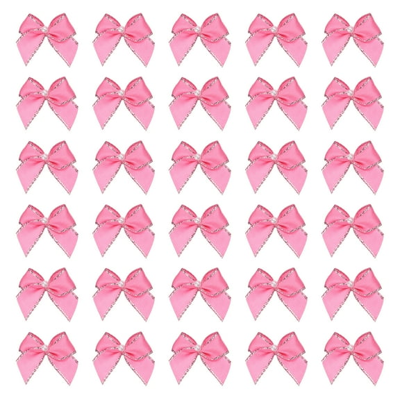 Uxcell 50 Pcs Mini Pink Silver Tone Ribbon Bows with Pearl 1" Ribbon Flowers Appliques for Crafts DIY Hair Bows Sewing Wedding Party Christmas Decoration