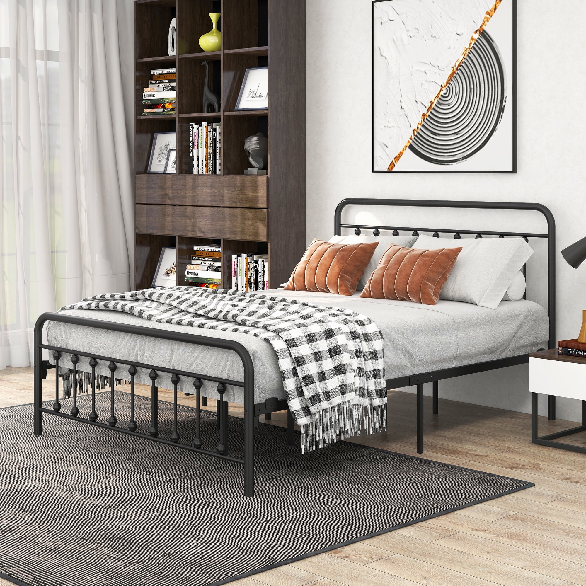 Queen Size Black Metal Bed Frame, HSUNNS Black Iron Bed Frame with High ...