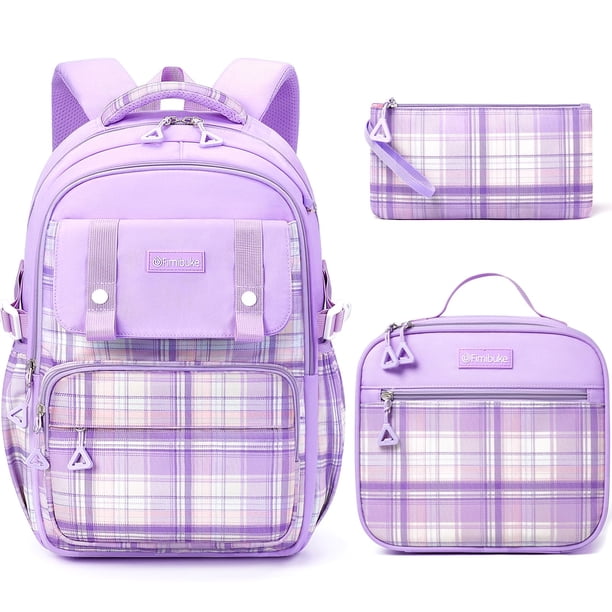 Mochila Fimibuke Kids para niñas, impermeable, con lonchera, color morado