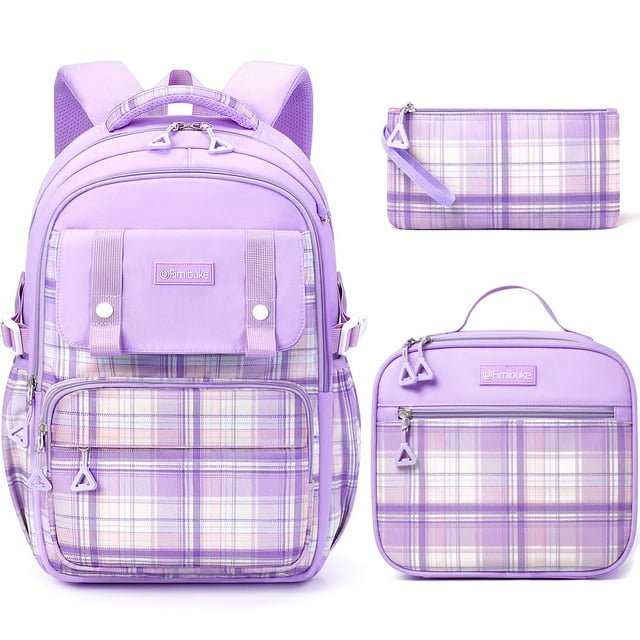 Mochila Fimibuke Kids para niñas, impermeable, con lonchera, color morado