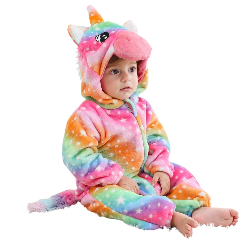 ATAIKU Baby Animal Unicorn Onesie Flannel Hooded Romper for Infant Winter Playsuit Jumpsuit for Boys and Girls Toddler Overall Outfit