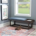 thumbnail image 2 of Linon Nate Wood Navy Upholstered Bench with Removable Storage Tray in Dark Brown, 2 of 12